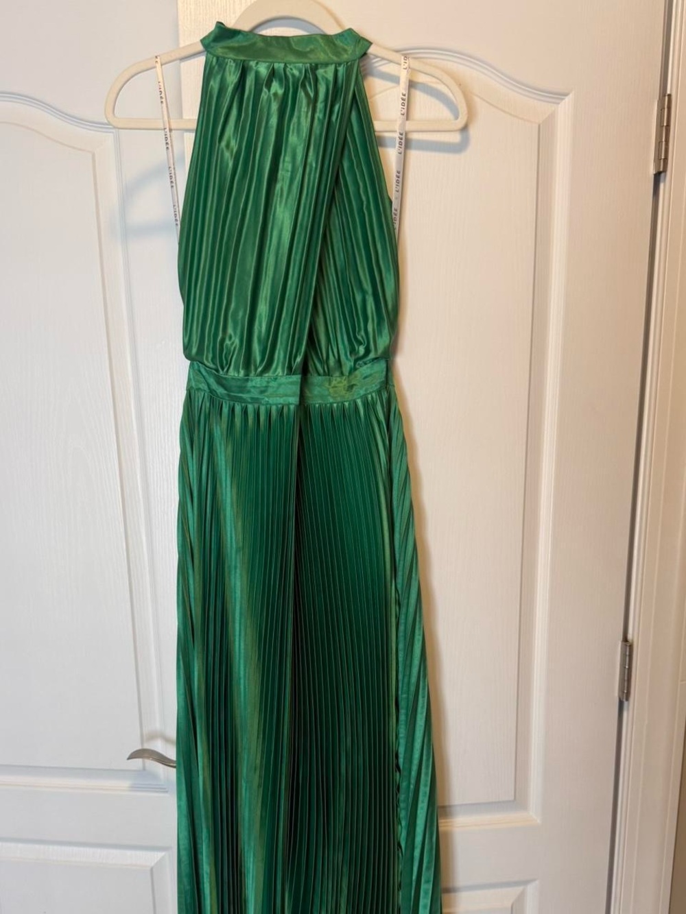 Pleated Halter Midi Dress in Emerald Green - Picture 2 of 4